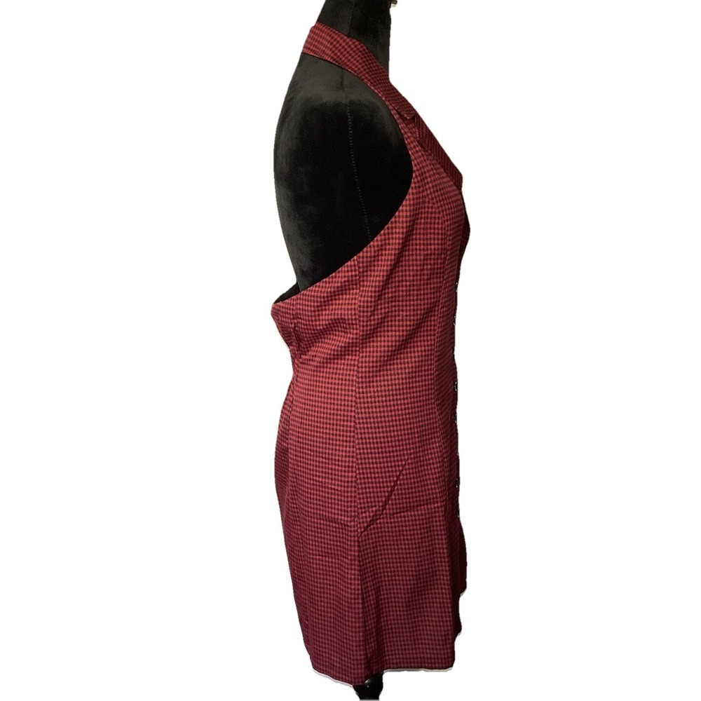 NWT Emory Park Sleeveless V Neck Halter Vest Short Checkered Button Up dress Red - Picture 4 of 16
